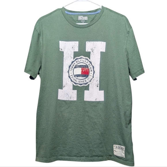 Tommy Hilfiger Other - Tommy Hilfiger Retro Olive Green Logo Short Sleeve Tee Men's Large 90s 00s EUC